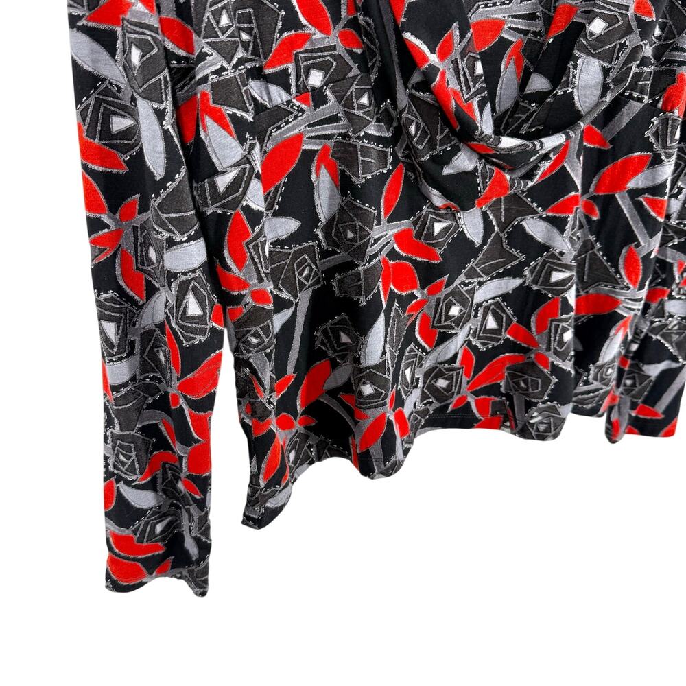 MULTIPLES PL Petite Large Sparky Red Black Silver Sheer Christmas Shirt Top - Picture 5 of 10
